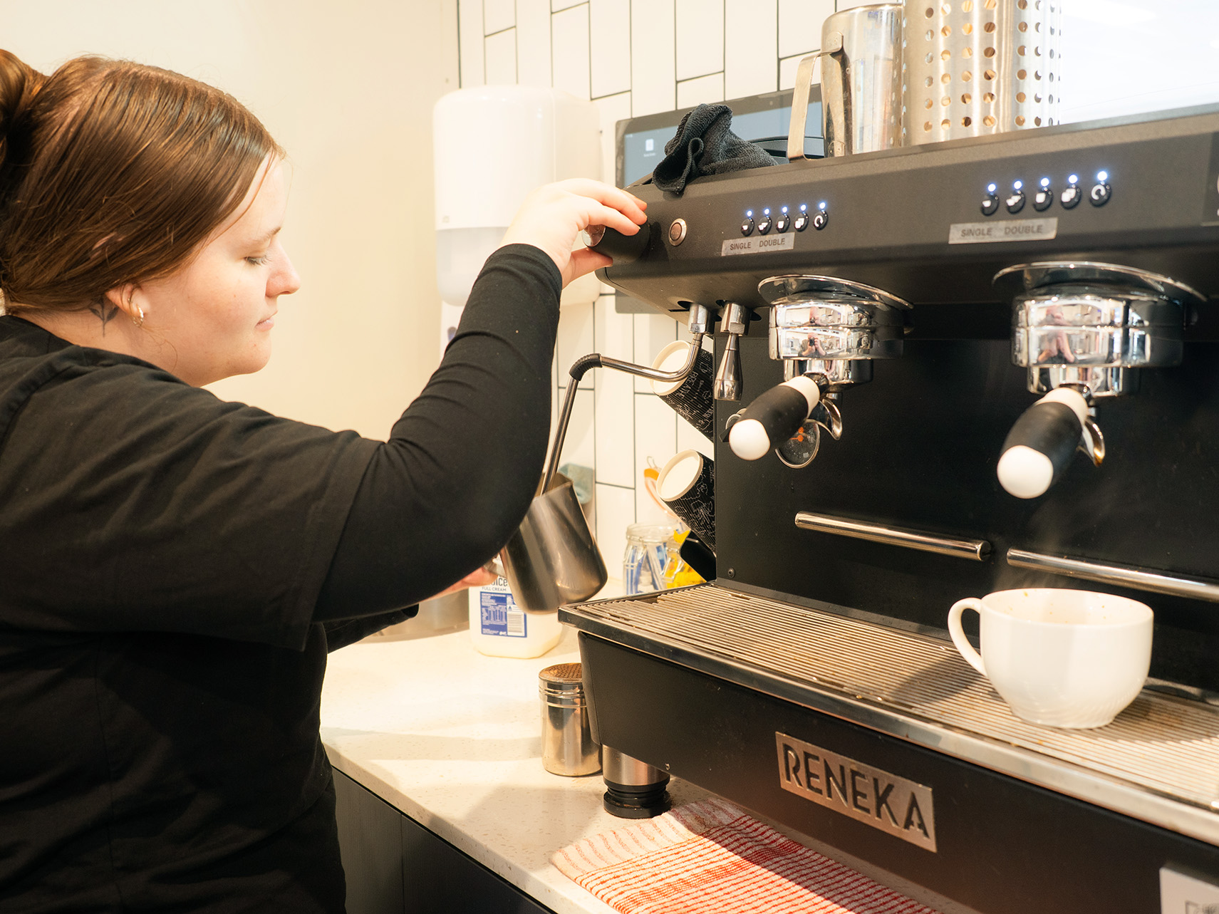 Barista preparing coffee at Tomingley Roadhouse