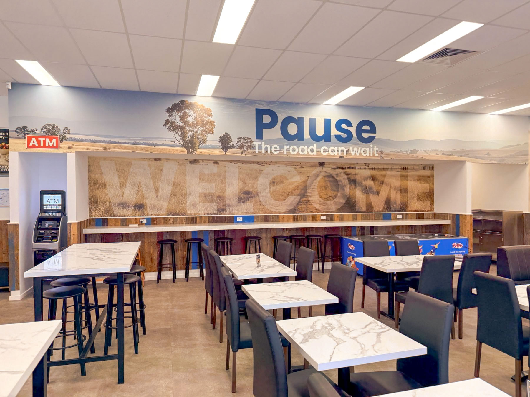Pause mural and dining area at Tomingley Roadhouse